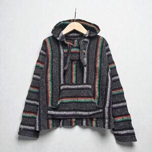 Baja Hippie Striped Pullover Hoodie, Size XS/S, Gray Milti